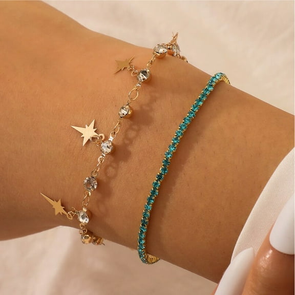 Blue Crystal Goldtone North Star Bracelet Set