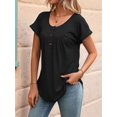 thumbnail image 6 of Women's Tops Dressy Casual Blouses Short Sleeve Shirts Clothing Summer Outfits Button Pleated Front Black S, 6 of 10