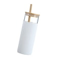 thumbnail image 2 of Taza de vidrio BLESIY con tapa de bambú alto borosilicato con funda de silicona blanco, 2 of 8
