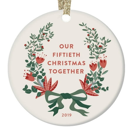 Our 50th Christmas Together Ornament 2019 Dated Family Keepsake Mom & Dad Parents Grandparents Celebrating 50 Years Golden Anniversary Gift Pretty Boho Floral 3