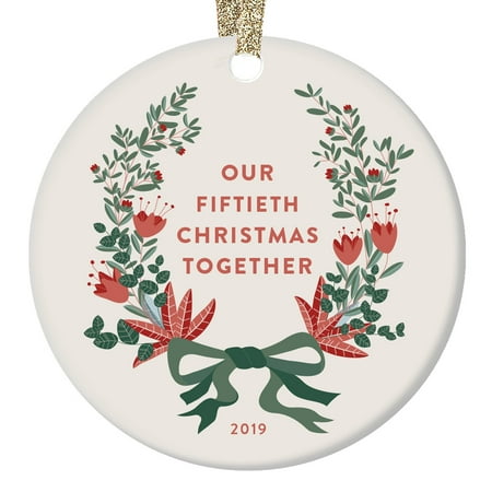 Gifts For Mom Christmas 2019 Our 50th Christmas Together Ornament 2019 Dated Family Keepsake Mom & Dad Parents Grandparents Celebrating 50 Years Golden Anniversary Gift Pretty Boho Floral 3