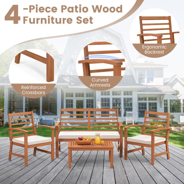 Aimee Lii 4 Pieces Outdoor Furniture Set with Stable Acacia Wood Frame, Patio Furniture Sets, Beige Aimee Lii 4 Pieces Outdoor Furniture Set with Stable Acacia Wood Frame, Patio Furniture Sets, Beige