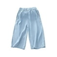 thumbnail image 2 of ZKIRBJV Shorts for Girls Size 10-12 Summer Beach Elastic Jeans Shorts Little Girls Plus Size Solid Color Midi Shorts with Pockets Light Blue 5-6 Years, 2 of 5
