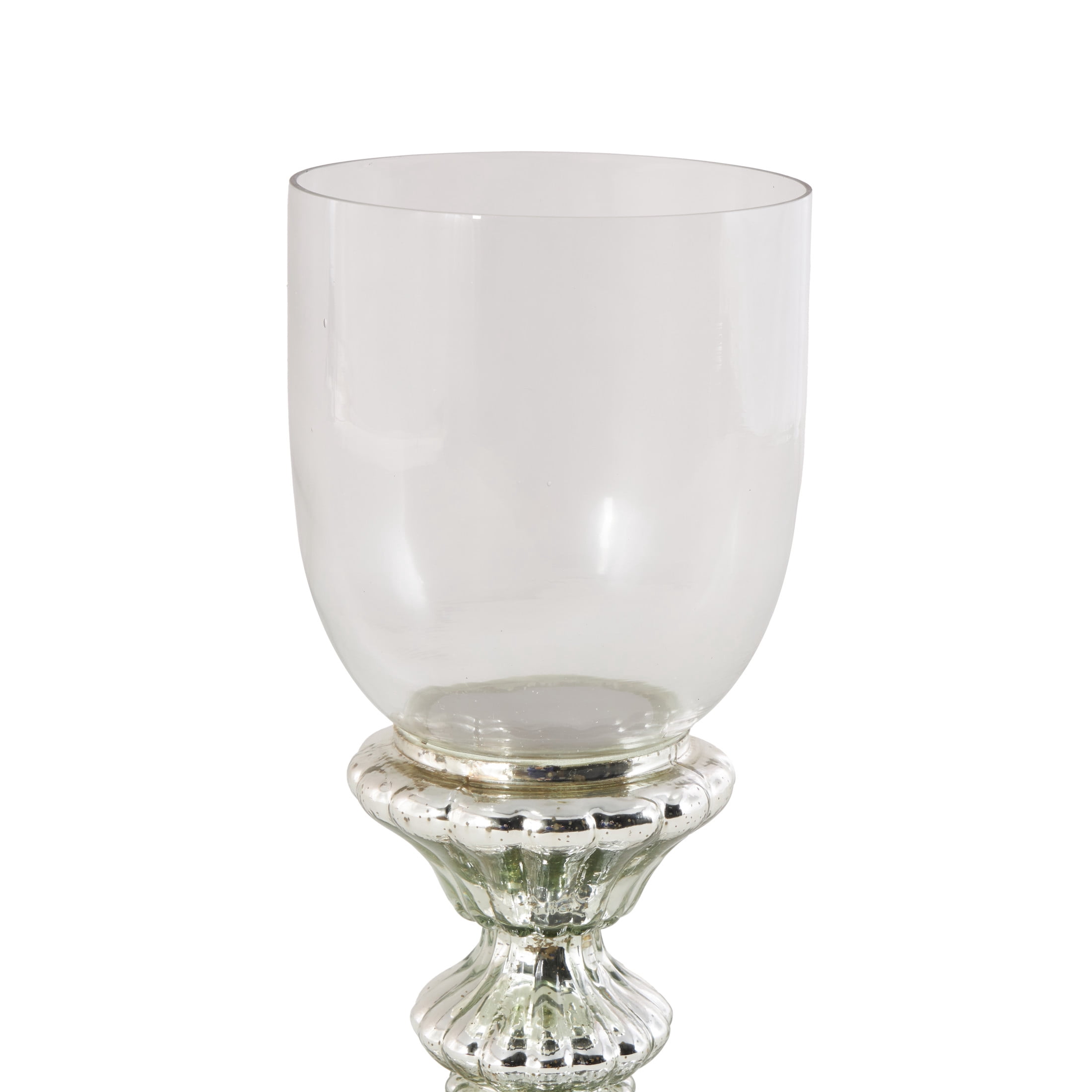DecMode Silver Glass Handmade Turned Style Pillar Hurricane Lamp with Faux Mercury Glass Finish