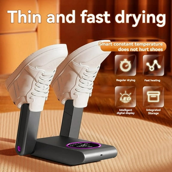 Shoe Dryer Portable Electric Shoe and Boot Dryer 180° Folding Design Smart Display for Shoes Gloves Gray ABS
