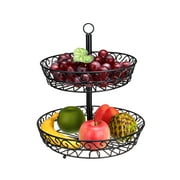 ZYH 2 Tier Fruit Basket Stand - Countertop Two Tiered Metal Serving Tray for Kitchen Fruit and Vegetable Storage