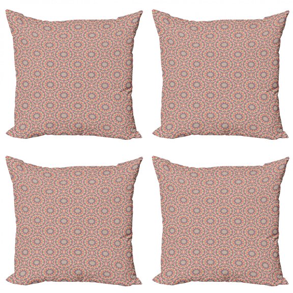Ambesonne Mandala Throw Pillow Cover 4 Pack, Blooming Nature Theme, 16", Multicolor