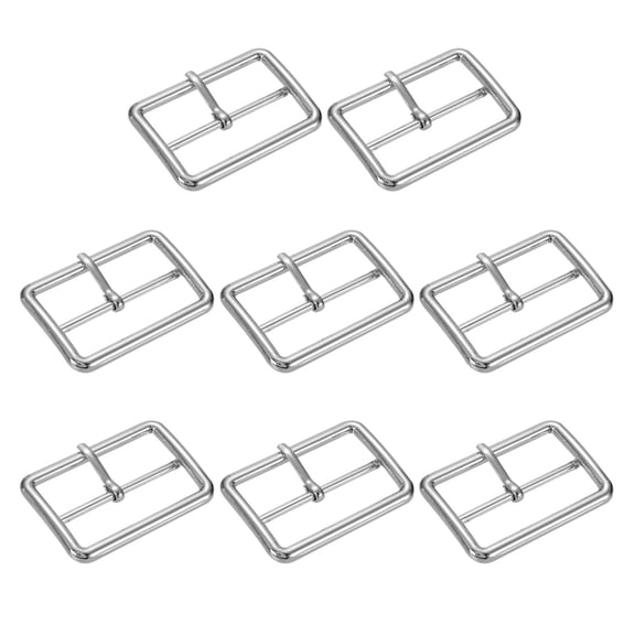 Uxcell 1.77 IN(45mm) Metal Single Prong Buckle [8Pcs] - Webbing Belts Center Bar Buckle - [Silver Tone] Square Loops Clasp