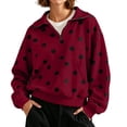 thumbnail image 2 of Maqroz Quarter Zip Pullover Women Fall Sweaters Half Zipper Stand Collar Tops Long Sleeve Retro Polka Patterned Sweatshirts Drop Shoulder Casual Slouchy Activewear, 2 of 9