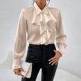 thumbnail image 2 of Womens Vintage Long Sleeve Ruffled Blouse Dressy Casual Button Down Work Office Shirt Basic Business Tops, 2 of 6