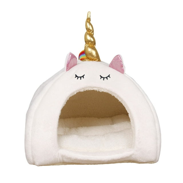 Adorable Unicorn Pet Sleep Cage Winter Warm Pet Bed for Hamster Rabbit Squirrel (White, Size M)