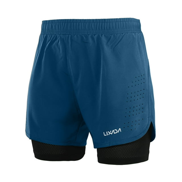 Men's 2-in-1 Running Shorts Quick Drying Breathable Active Training Exercise Jogging Cycling Shorts with Longer Liner