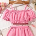 thumbnail image 5 of Odeerbi 8-13 Years Kids Girls Summer Outfits Off Shoulder Short Sleeve Cropped Tops High Low Skirt with Belt Three-piece Set Comfortable Ruffle Cotton Skirt Set Kids Girls Clothes, 5 of 8