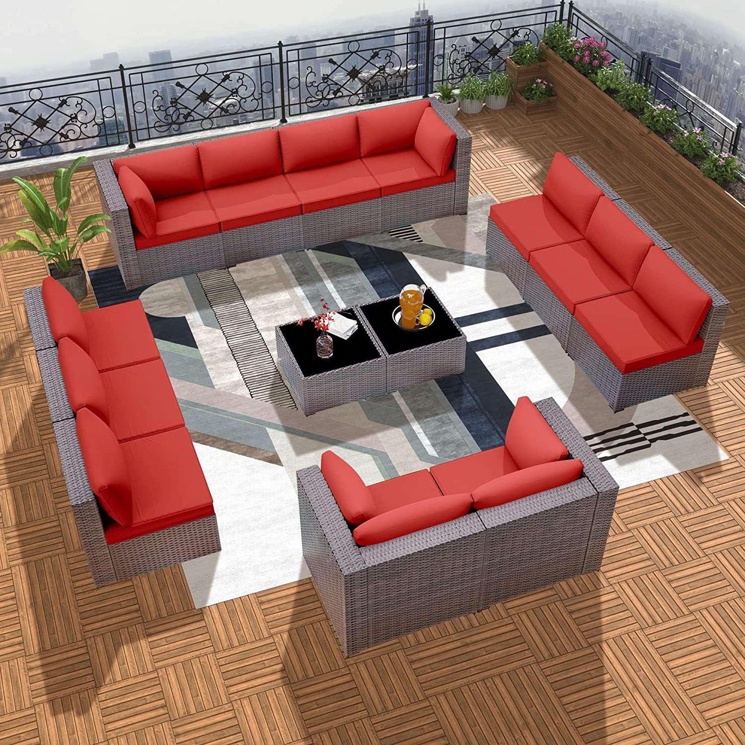 Grezone Patio Furniture Sets 14 Pieces Sectional Outdoor Furniture Sofa