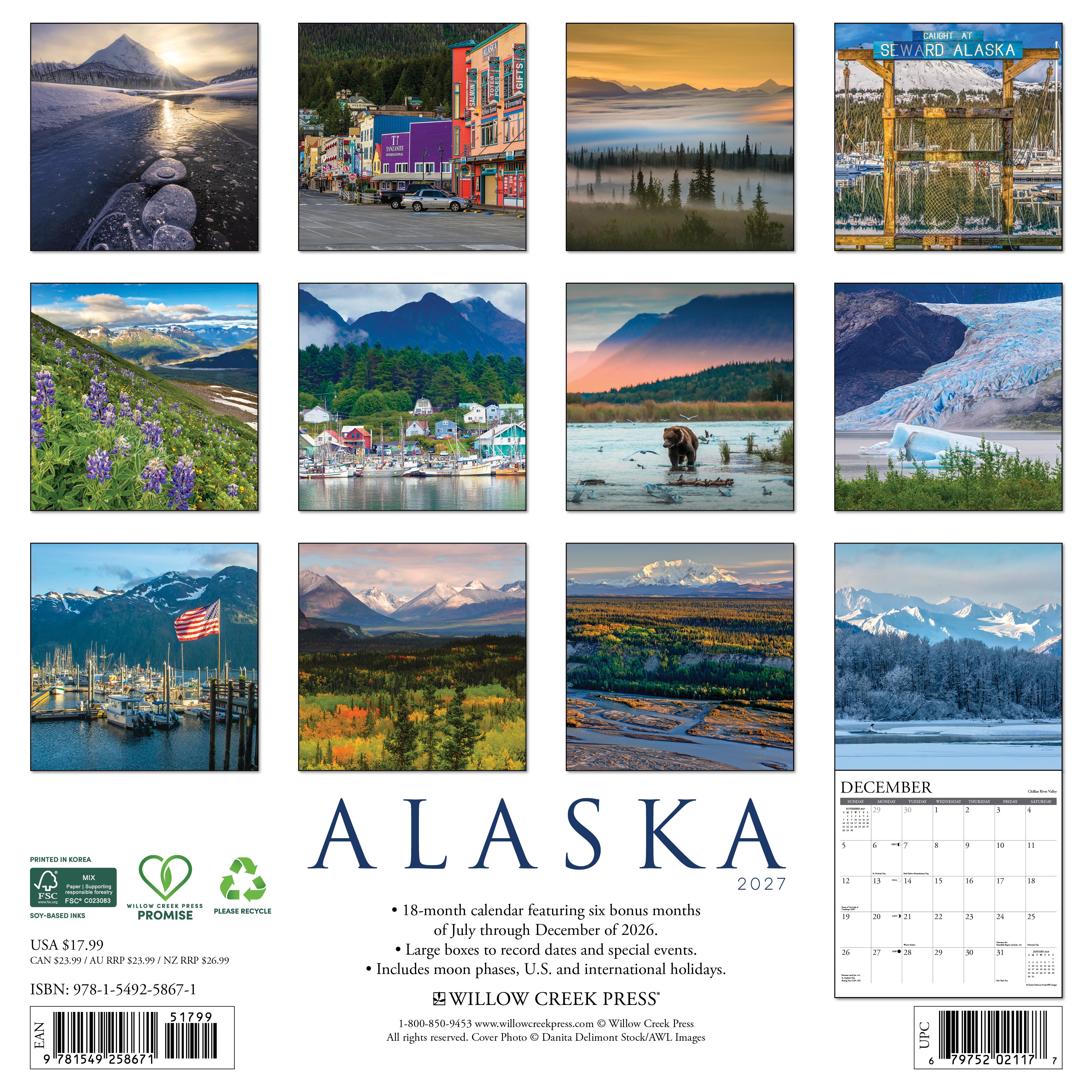 Willow Creek Press, Alaska 2027 Wall Calendar