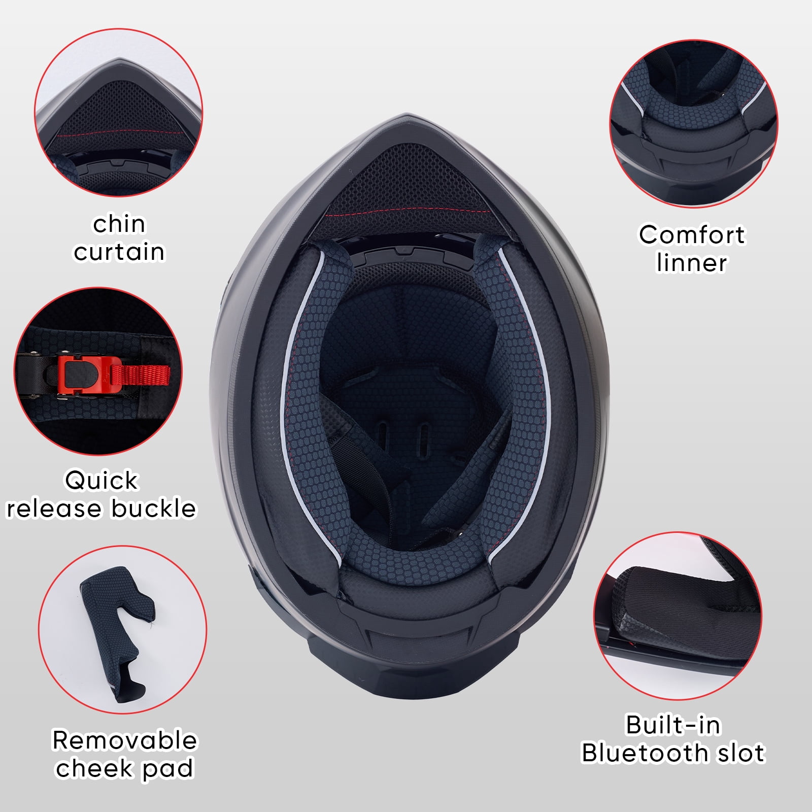 Full-Face Adult Motorcycle Helmet, Motocross ATV Offroad Dirt Bike Helmet DOT Approved, Red and Black, XL Size
