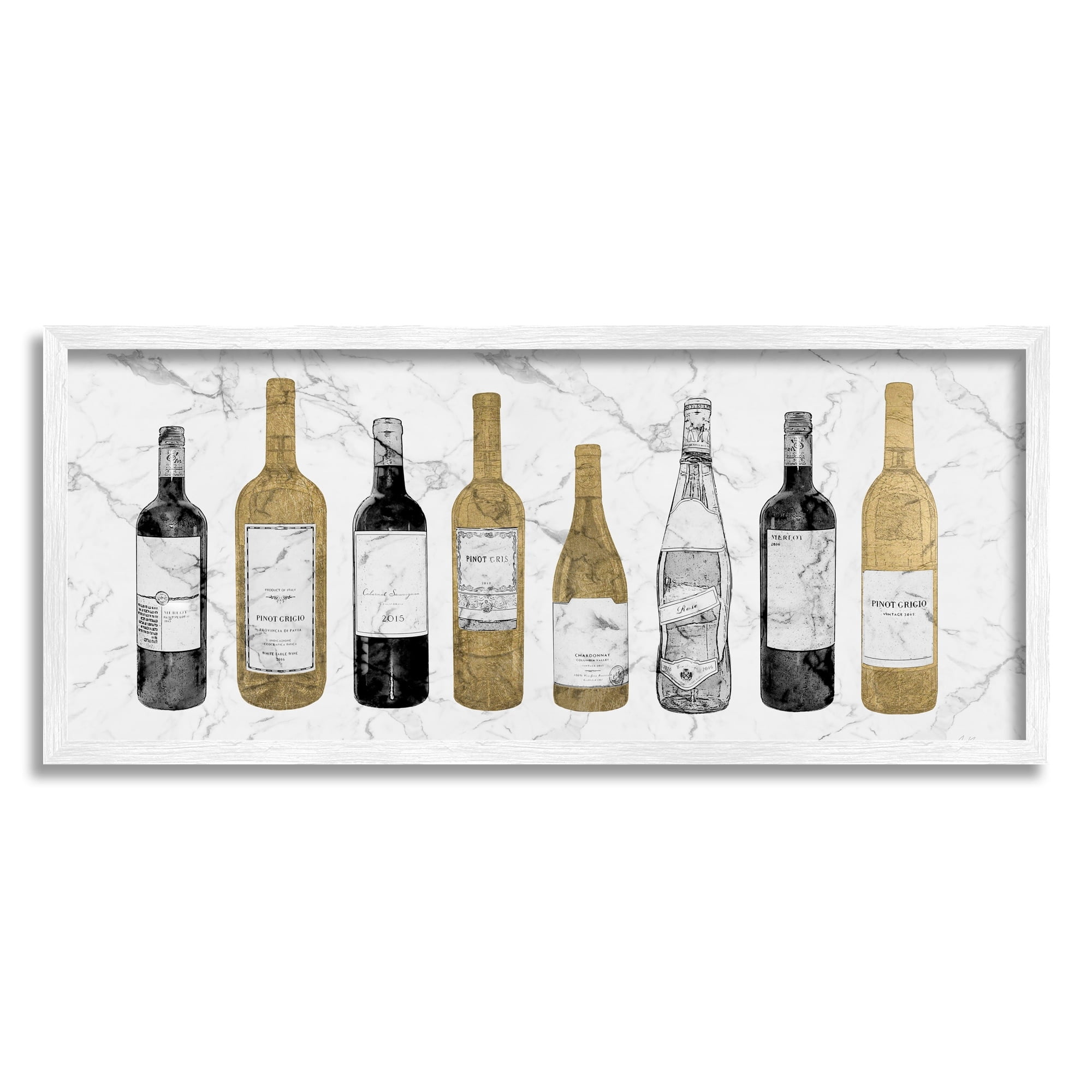 Stupell Industries Traditional Wine Bottle Illustrations Glam Marble Pattern, 30 x 13,Design by Natalie Carpentieri