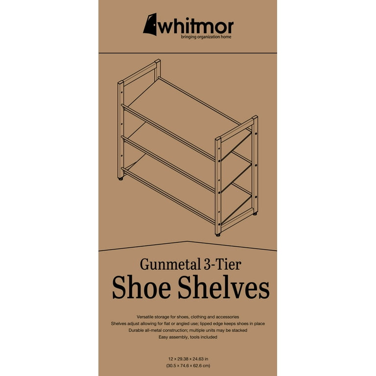 Whitmor 24 Pair Gunmetal Mesh 4 Tier Shelf Metal Shoe Rack 9x22x27  Stackable