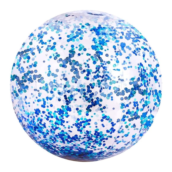 yeacher Shimmering Blue PVC Inflatable Beach Ball with Glitter, 40cm Diameter, No Pump Included