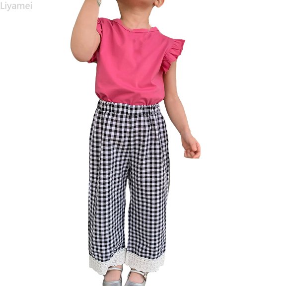Liyamei Toddler Baby Girl Boy Classic Pants Checkerboard Wide Leg Pants Long Pants Summer Loose Fashion Pants Girls Wide Leg Jeans Size 18-24 Months