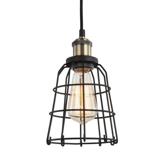 Woodbridge Lighting Fulton Wire Cage Metal Mini-Pendant in Antique Brass/Black