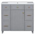thumbnail image 6 of 36" Bathroom Vanity Cabinet, Modern Freestanding Bathroom Vanity with Soft Closing Door and 3 Drawers, Gray, 6 of 6