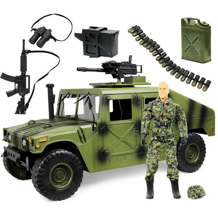 Click N  Play Military Jumbo 12  Inch Long Humvee Vehicle Action Figure Play Set With Accessories.