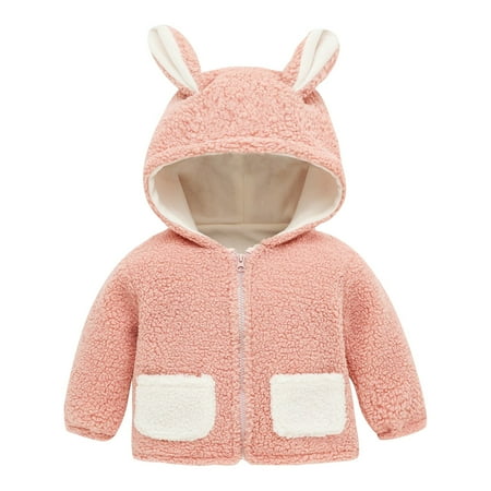 

QWERTYU Infant Baby Toddler Kids Boy Girls Fall Winter Long Sleeve Outerwear Ears Faux Fur Hooded Jackets Zip Up Color Block Coat 6M-5Y