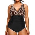 thumbnail image 1 of GHSDFBB Women Plus Size One Piece Swimsuits V Neck Tummy Control Bathing Suits Retro Ruched Swimwear, 1 of 6