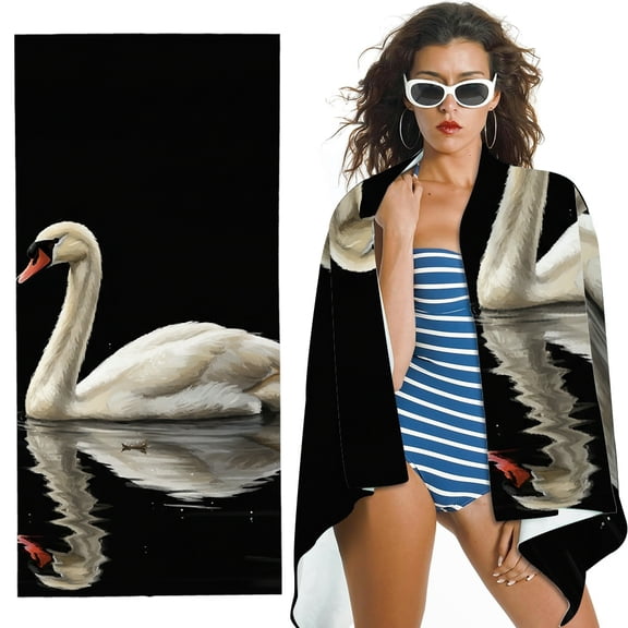 RKSupls Elegant Swan Oversized Microfiber Beach Towel, Ultra-Soft Microfiber for Bathroom, beach, Soft Super Absorbent- 30x60 in