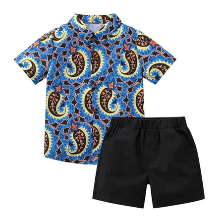 

Boys 2PCS Outfits Hawaii Shorts Sets Button Down Short Sleeve Shirt And Shorts Baby Fashion Dailywear Child Clothing