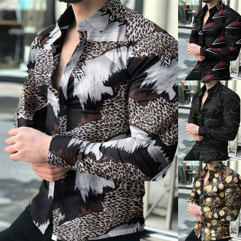 Button Down Shirts Men's Baroque Fashion Casual Long Sleeve Party Up Silky  Dress