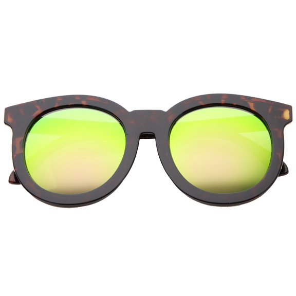 sunglassLA Unisex Women's Fashion Oversized Flash Mirrored Flat Lens Round Sunglasses (Shiny Tortoise-Gold / Pink Mirror) - 65mm