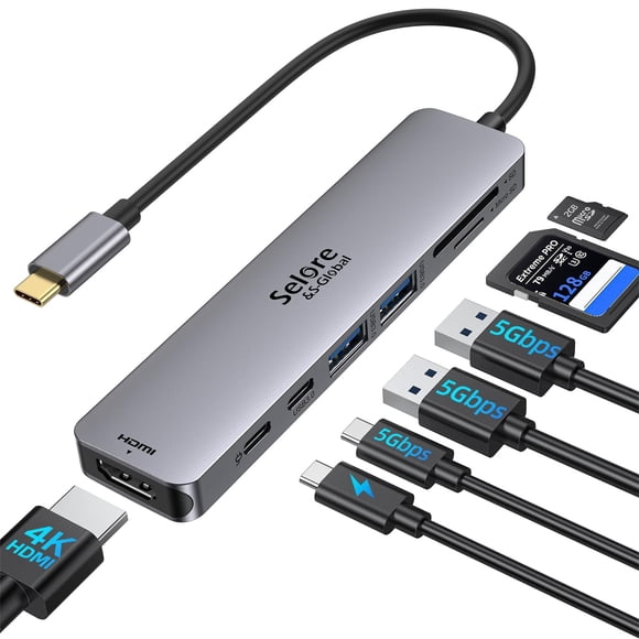 Adaptador HDMI USB C Hub Selore&S-Global 7 en 1 para MacBook