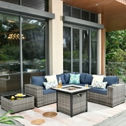 Ovios 7 Pieces Outdoor Patio Furniture with 30 inch Fire Pit Table All Weather Wicker Sectional Set for Porch