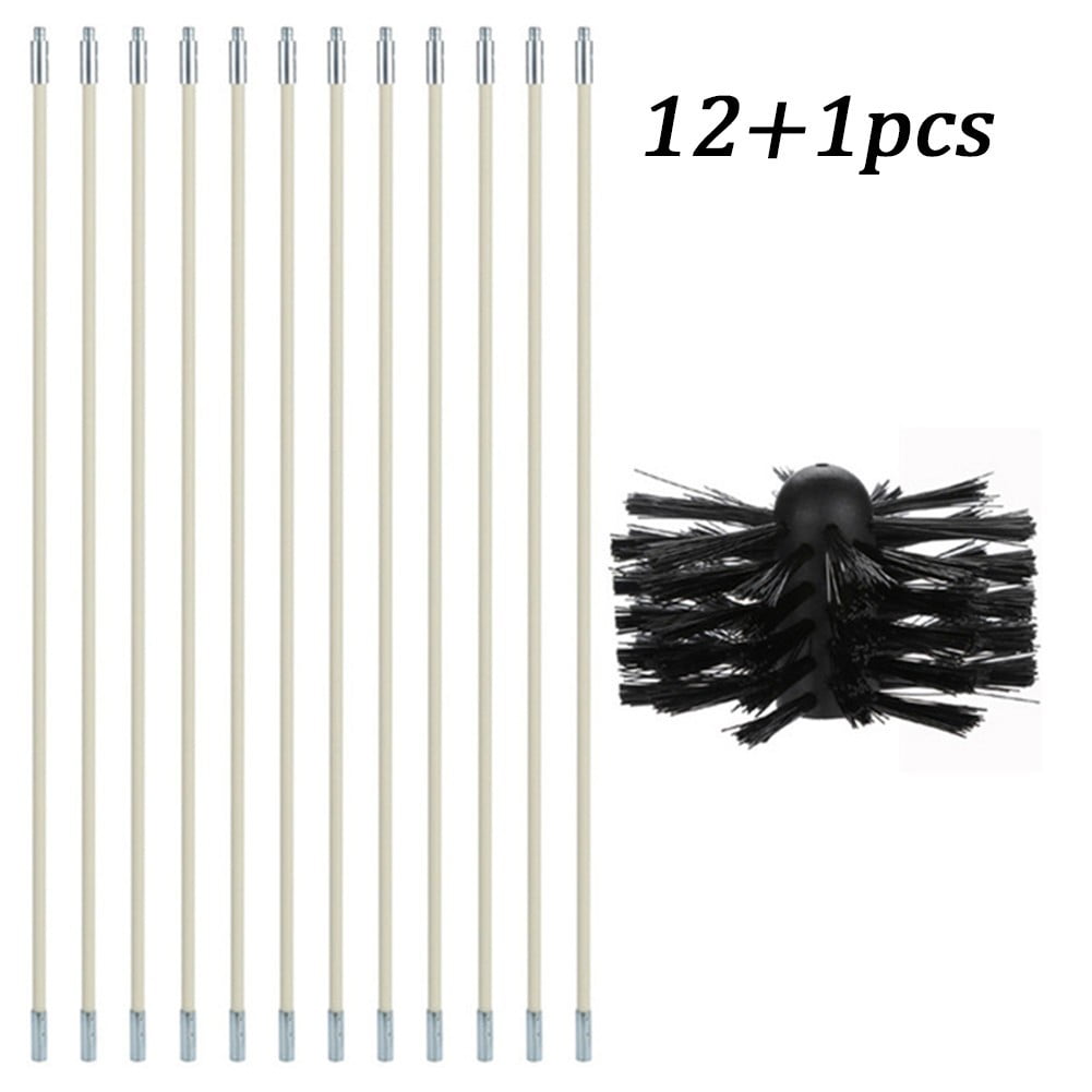 12FT Chimney Cleaner Brush Cleaning Rotary Sweep System Fireplace Kits Rod Set Home Improvement