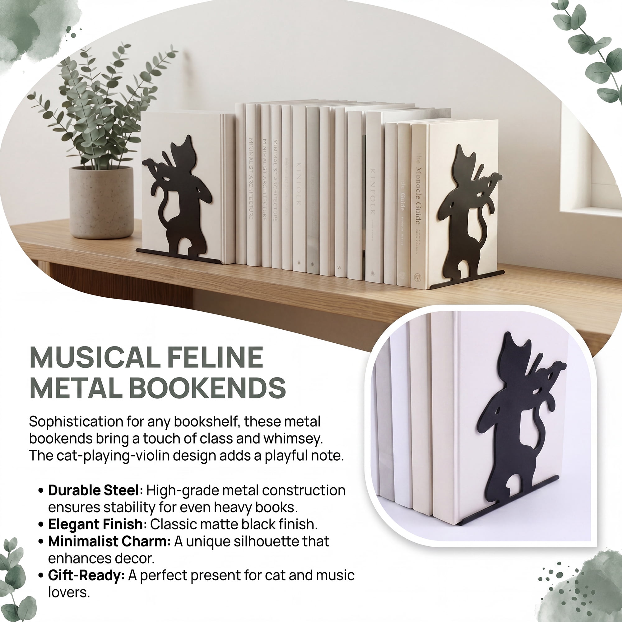 Unique Bargains 2Pcs Decorative Cartoon Metal Bookends Black 6.3*3.9*7.5inch