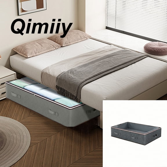 Qimiiy Foldable Under Bed Storage Bins with Lid, Clothes & Quilt Organizers and Storage Cubes, Heavy-Duty Organizing Containers for Closet, Bedroom, Dorm and Office