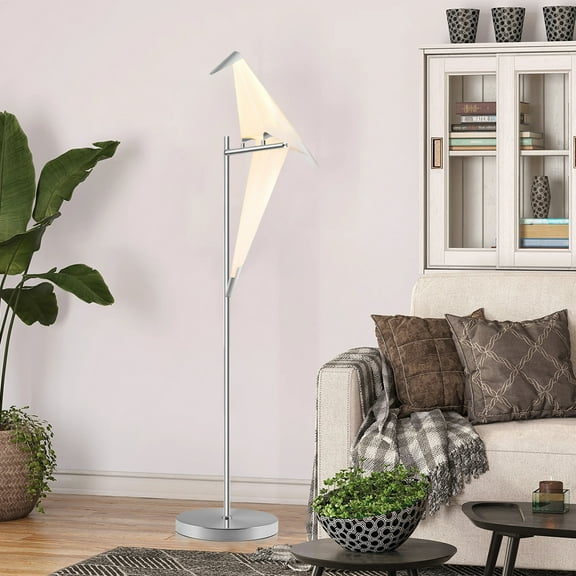 GMizon 63-inch modern high-end paper crane floor lamp, built-in LED living room floor lamp, bedroom study silver lighting fixture