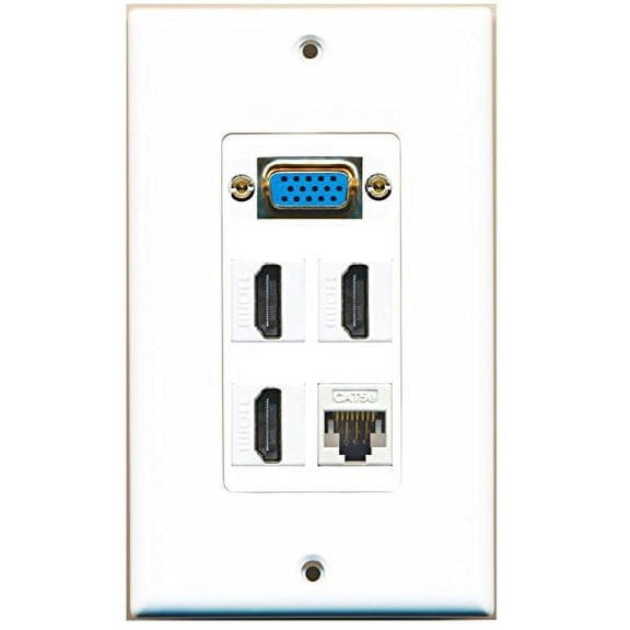 RiteAV (1 Gang Decorative Svga 3 HDMI Cat5e White Wall Plate White