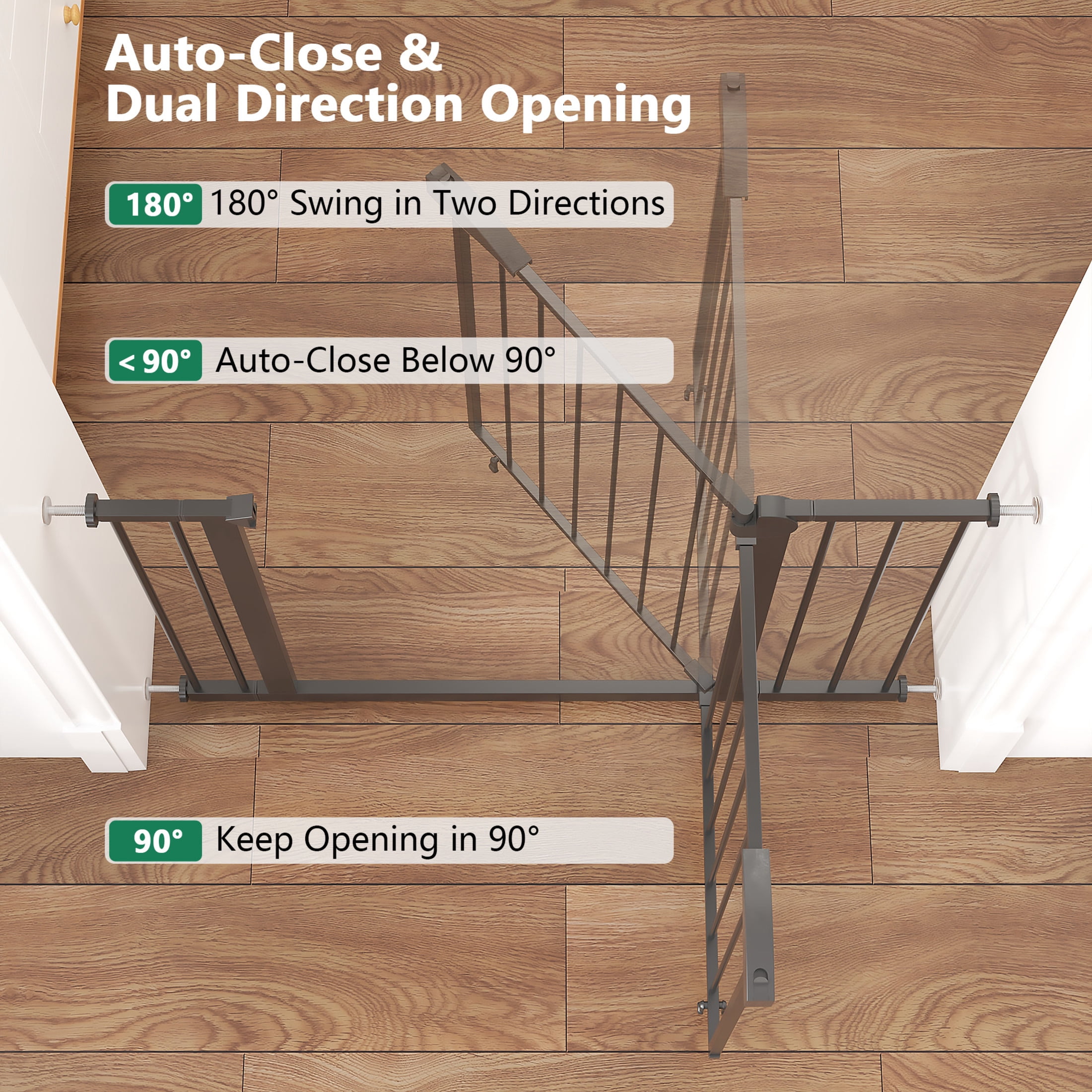 Noble House 45.3" Pressure Mounted Baby Gate for Stairs and Doorways, Steel Walk Through Safety Gate for Kids, Black