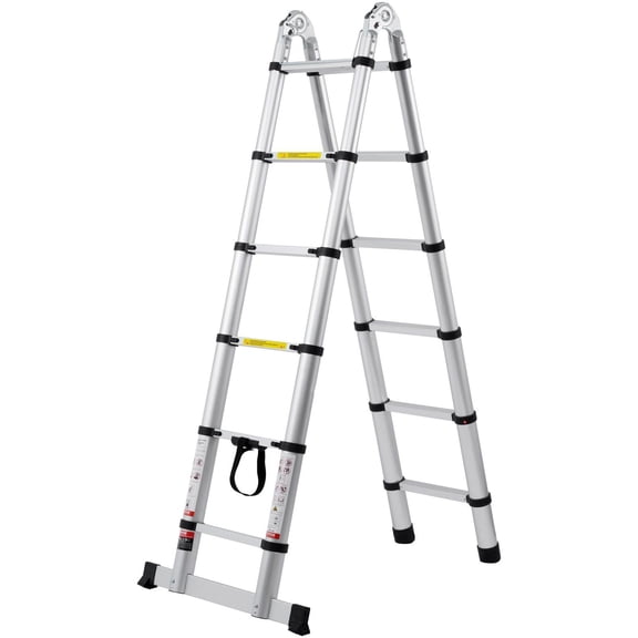 12.5FT Collapsible RV Ladder, A-Frame Telescopic Ladder with Non-Slip Stabilizer Bar