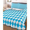 thumbnail image 3 of Quilts Full Size Bedding Set, Sky Blue Plaid Lightweight Quilted Comforter, Modern Minimalist Gingham Checkered Soft Reversible Bedspread Coverlet with Pillow Covers for All Season, 78" x 90", 3 of 7