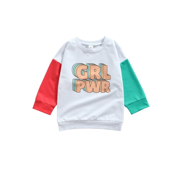 Xingqing Automne Décontracté Enfants Bébé Filles Chandail en Molleton Extérieur Imprimé Lettre Patchwork Manches Longues Chandail Tops