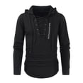 thumbnail image 4 of safuny Men's Casual Relaxed Fitted Slim Hoodie Tops V Neck Lacing Shirts Fall Fashion Long Sleeve Blouses Solid Color Zipper Pullovers Workout Black S, 4 of 7