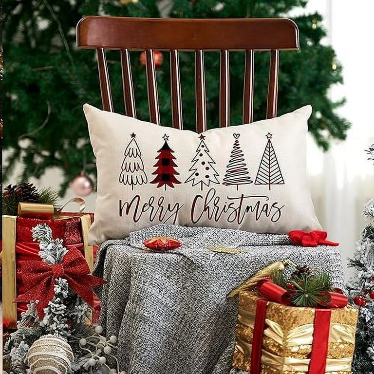 Merry Christmas Pillow Cover 12x20 Farmhouse Christmas Throw Lumbar Pillow  Cover Decorations Christmas Tree Holiday Decor Case for Home Couch