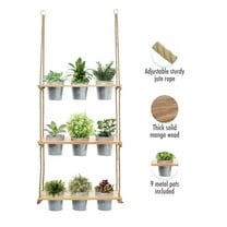 Wall Hanging Herb Planters, 3 Tiered Vertical Planter Shelf with Metal Pot Set, Indoor Garden, Wood Herb Garden for Kitchen, Vertical Hanging Planters Wall Hanging- Parent (Galvanized)