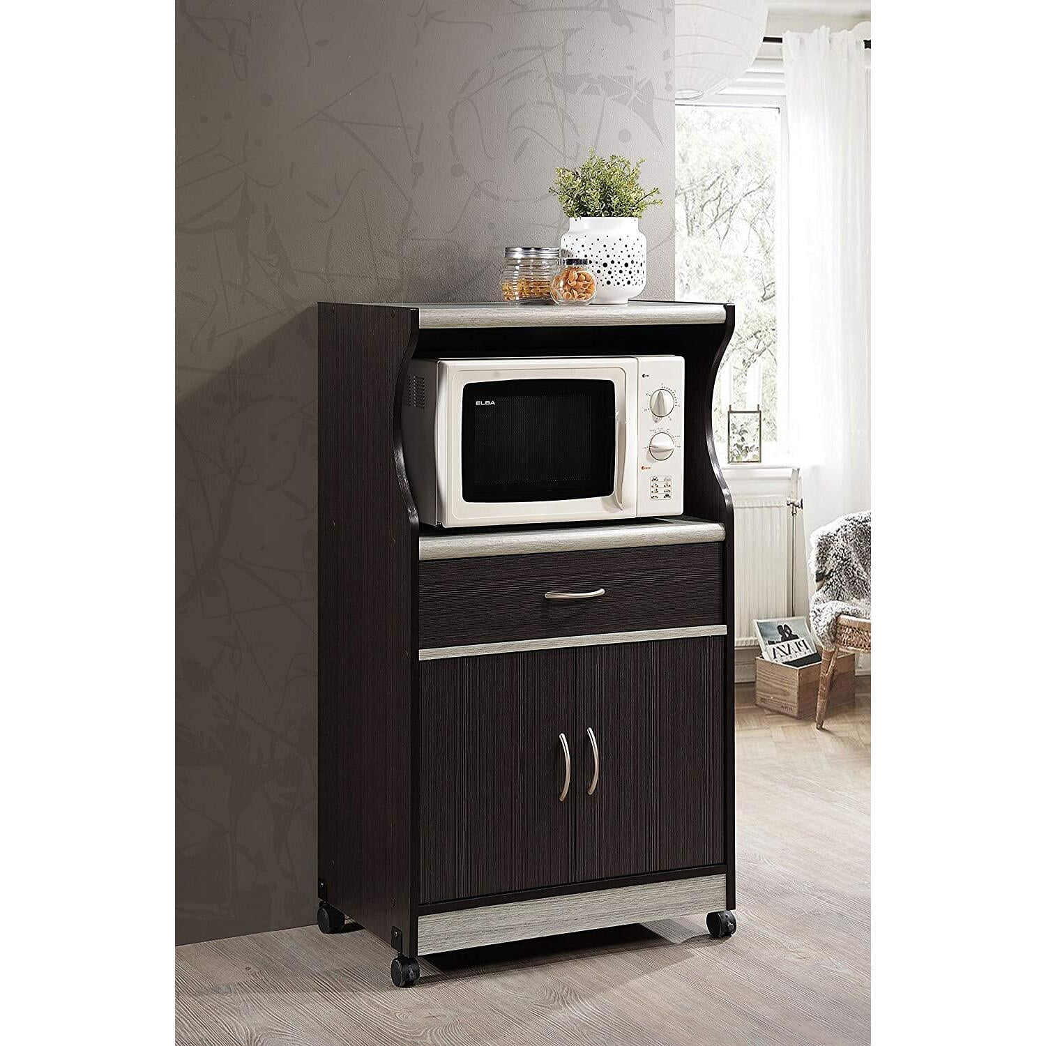Microwave Cart Kitchen Storage - Rolling Utility Cart with Drawer & Shelves - Modern Kitchen Island Cabinet