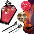 thumbnail image 3 of Halloween Themed Sandbox Decoration Set Hexagonal Black Tray With Red Includes Skeleton And Miniature Gardening Tools Ideal For Home Decor Table Centerpiece, 3 of 4