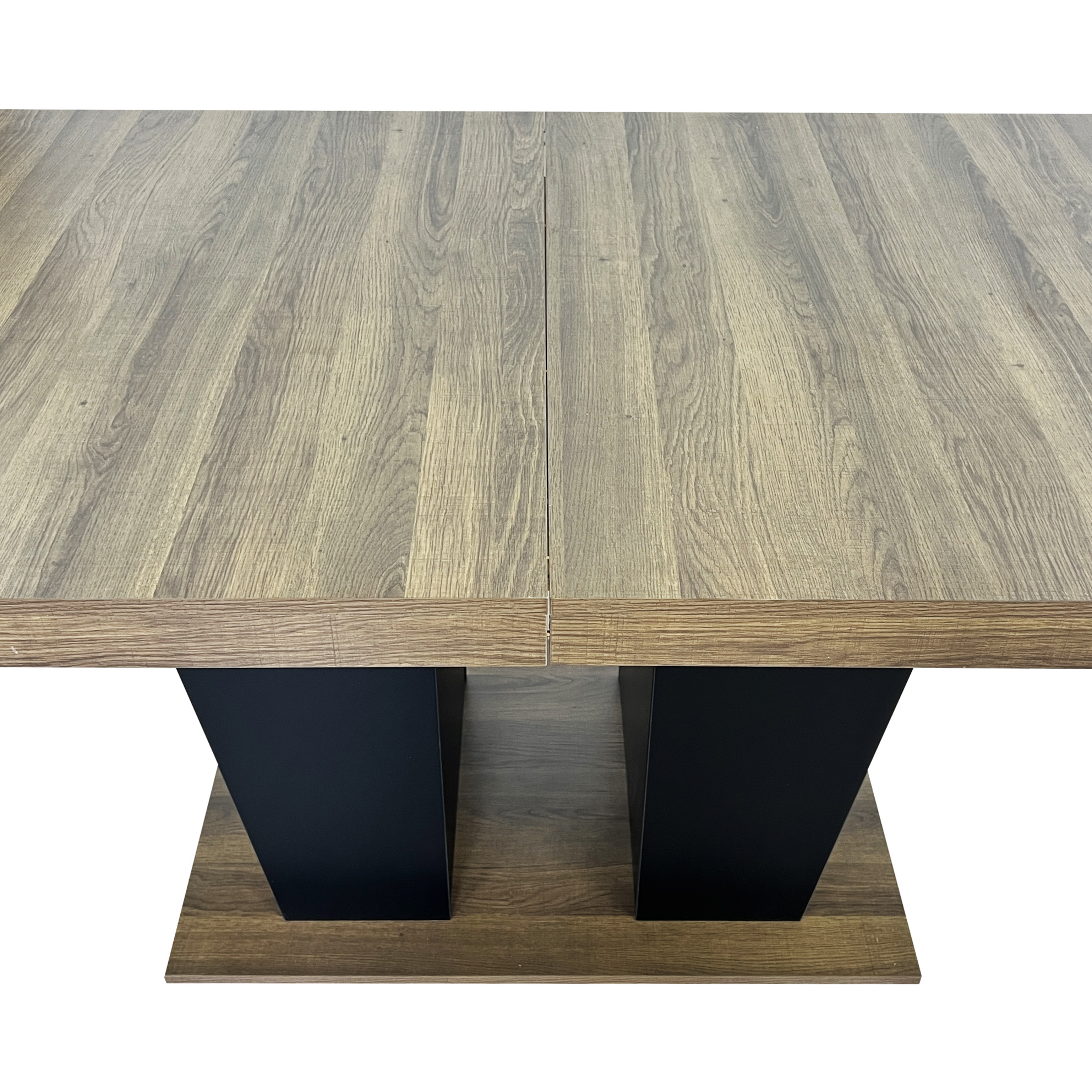 Noble House Brivaro 78.74" Extendable Dining Table, Large Wooden Dual Column Pedestal Table for 6-10, Black & Brown